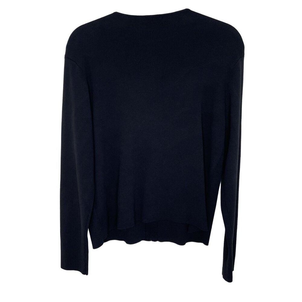 Eileen Fisher Black Ribbed Zip Front Cardigan, L - Picture 2 of 7